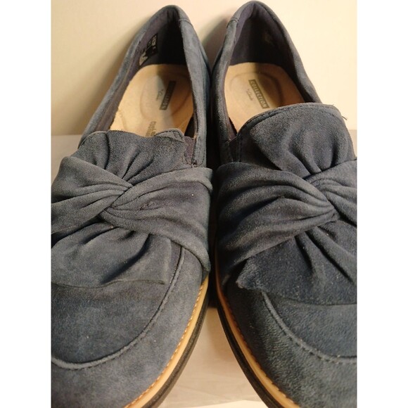 Clarks SHARON DASHER Blue Suede Designer Wedge Loafer WMS 10W  NEW ($110) - Picture 1 of 16